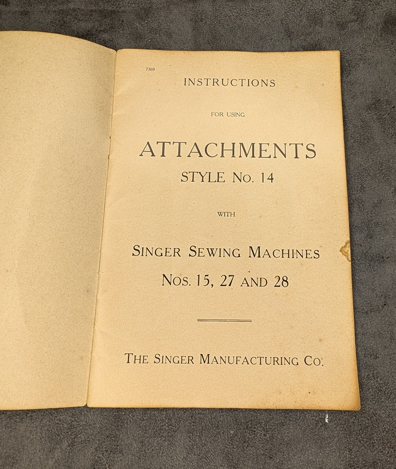 Vintage Instruction Manual for using Singer Sewing Machine Attachment Style No. 14